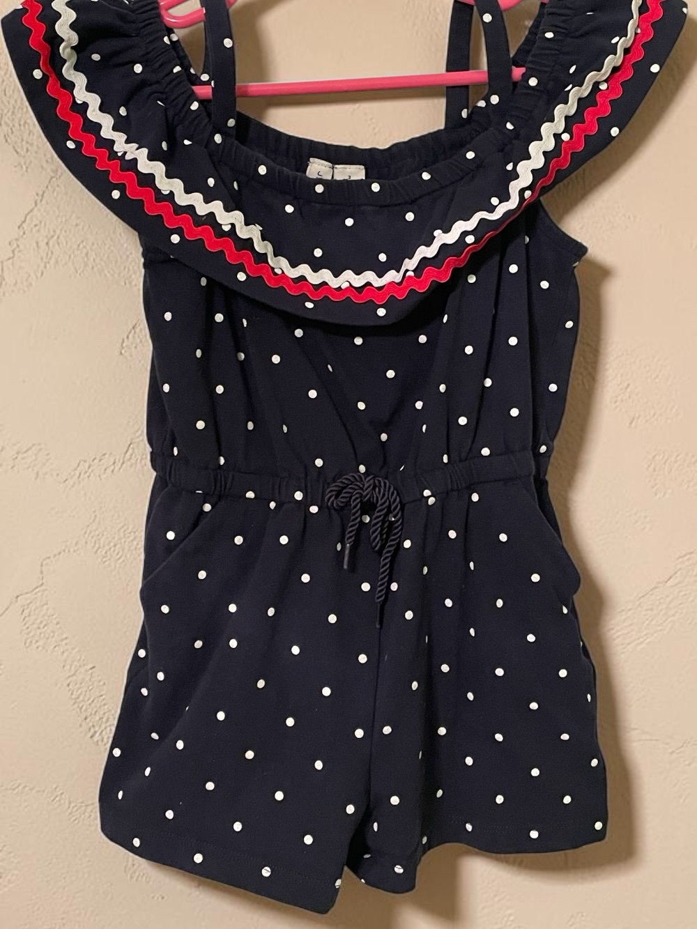 Girls Navy Polka Dot Ruffle Romper - Kids Romper Janie and Jack